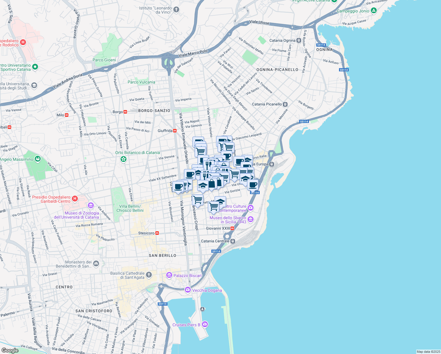map of restaurants, bars, coffee shops, grocery stores, and more near in Province of Catania