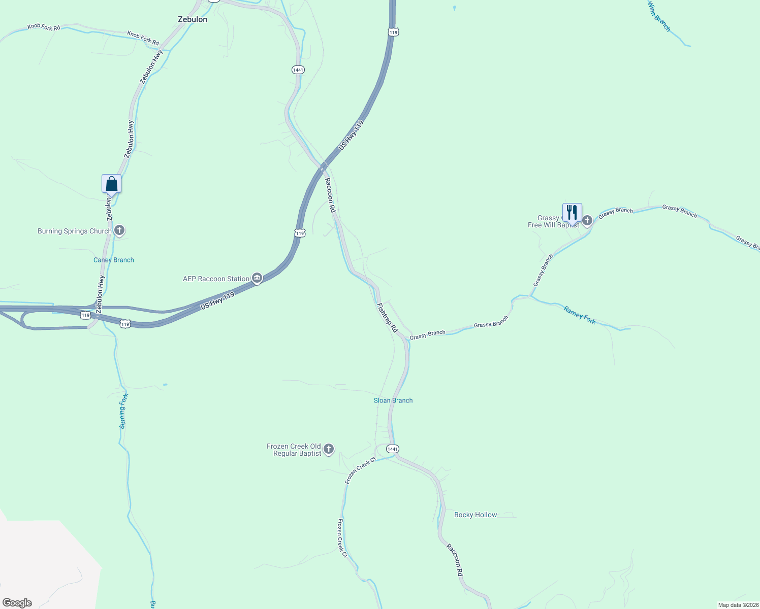 map of restaurants, bars, coffee shops, grocery stores, and more near 1898 Raccoon Rd in Pike