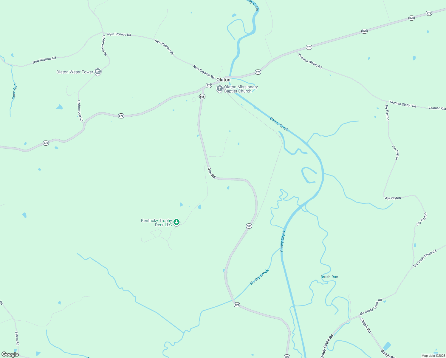 map of restaurants, bars, coffee shops, grocery stores, and more near Dan Road in Olaton