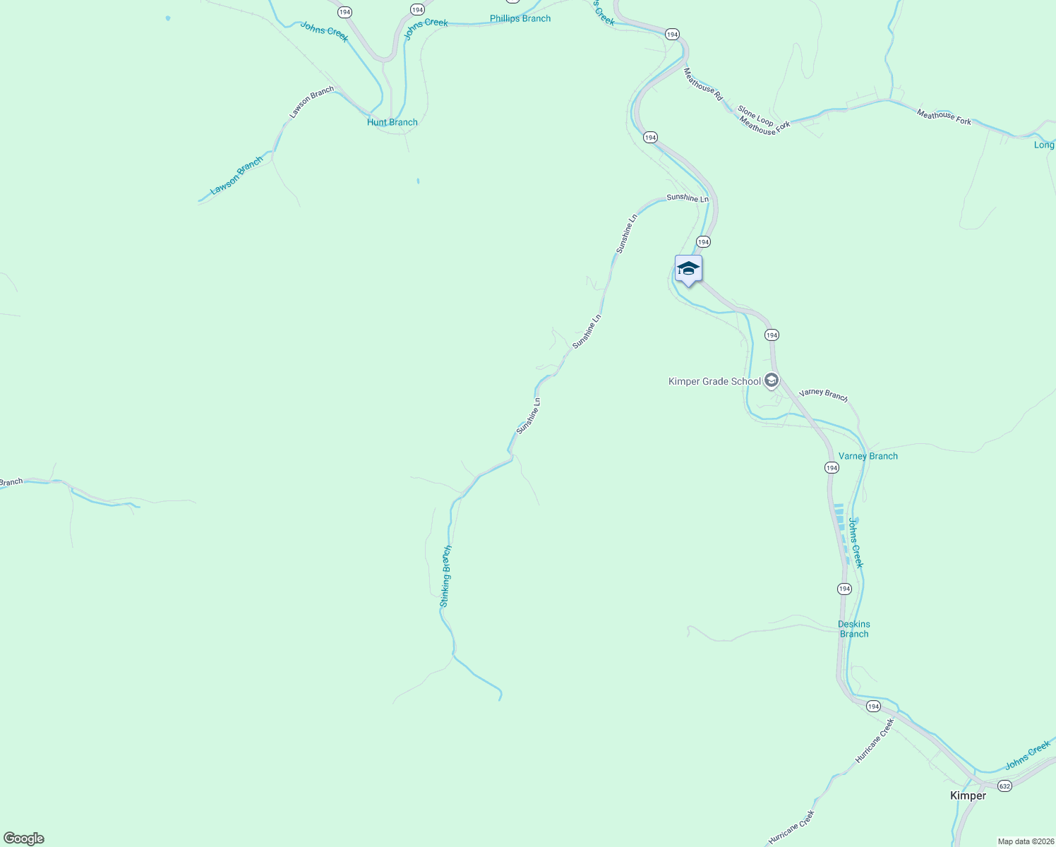 map of restaurants, bars, coffee shops, grocery stores, and more near Sunshine Lane in Kimper
