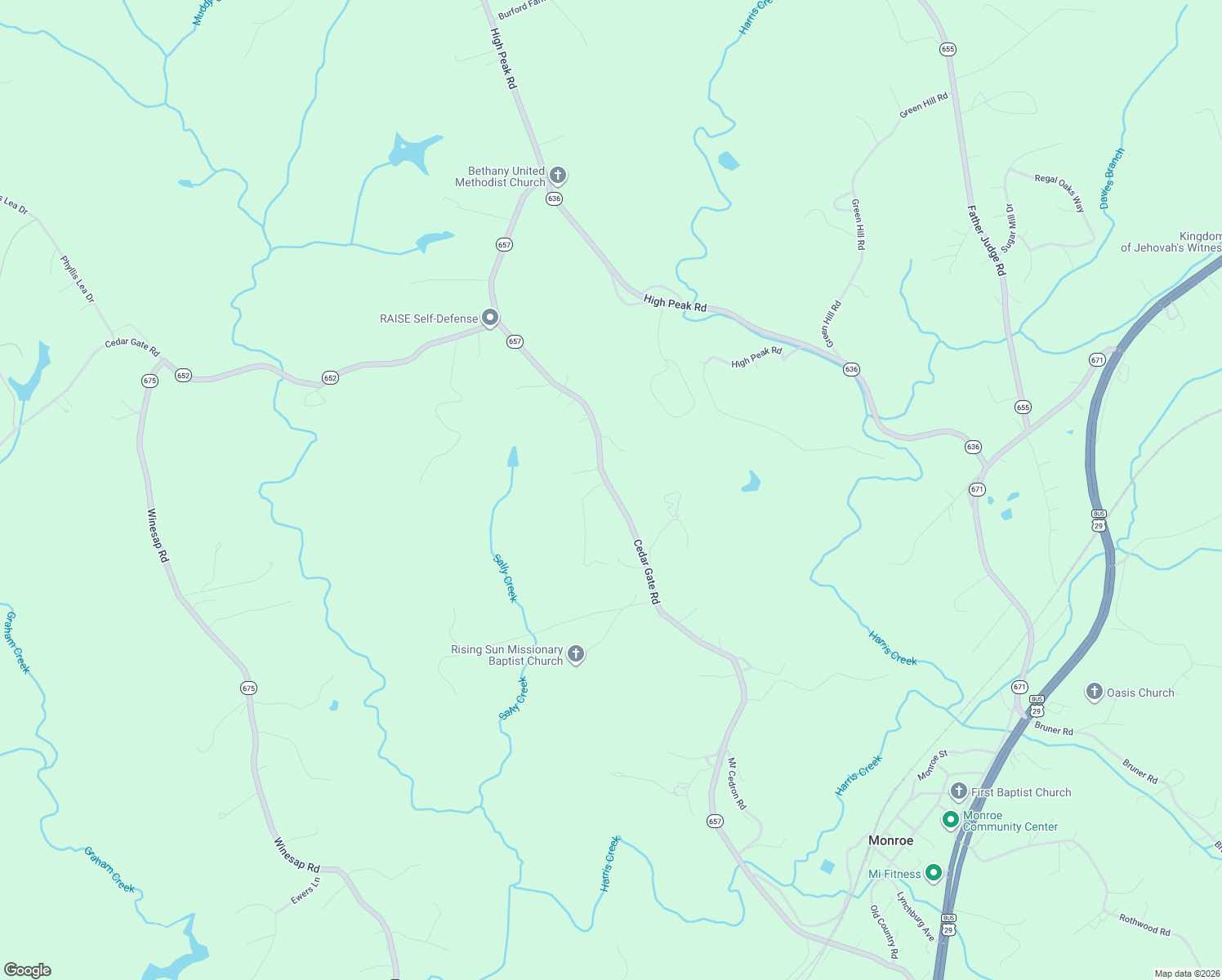 map of restaurants, bars, coffee shops, grocery stores, and more near 905 State Route 657 in Monroe