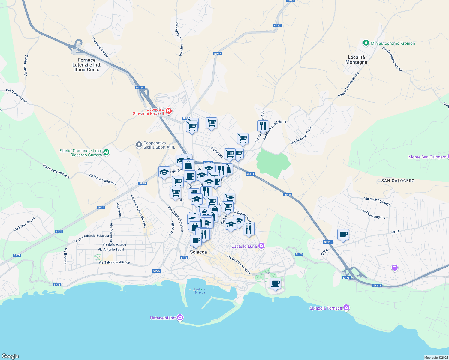 map of restaurants, bars, coffee shops, grocery stores, and more near 6 Via Paolo Veronese in Sciacca