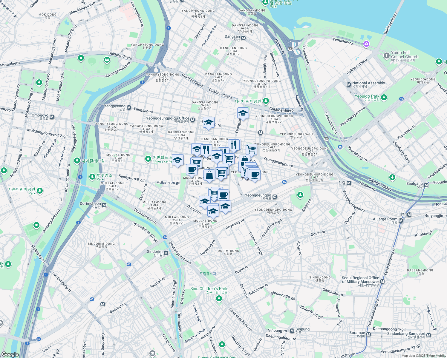 map of restaurants, bars, coffee shops, grocery stores, and more near in 