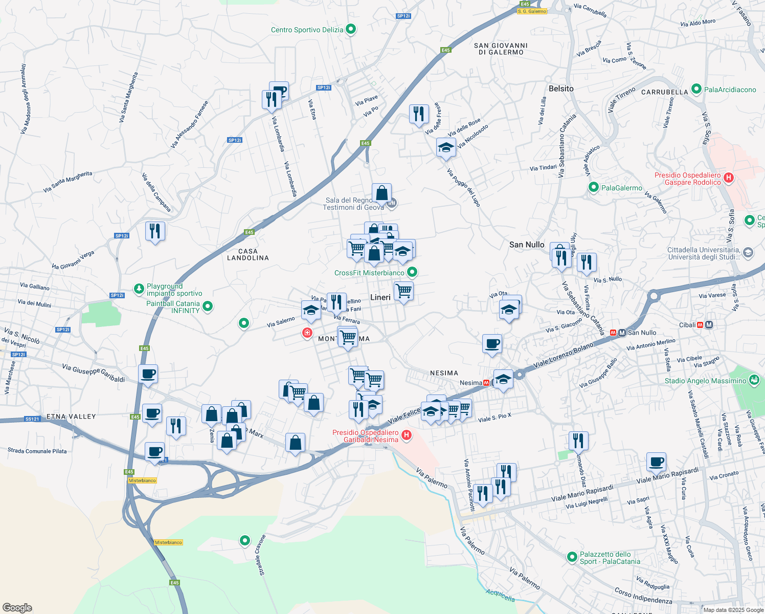 map of restaurants, bars, coffee shops, grocery stores, and more near 60 Via Lenin in Lineri