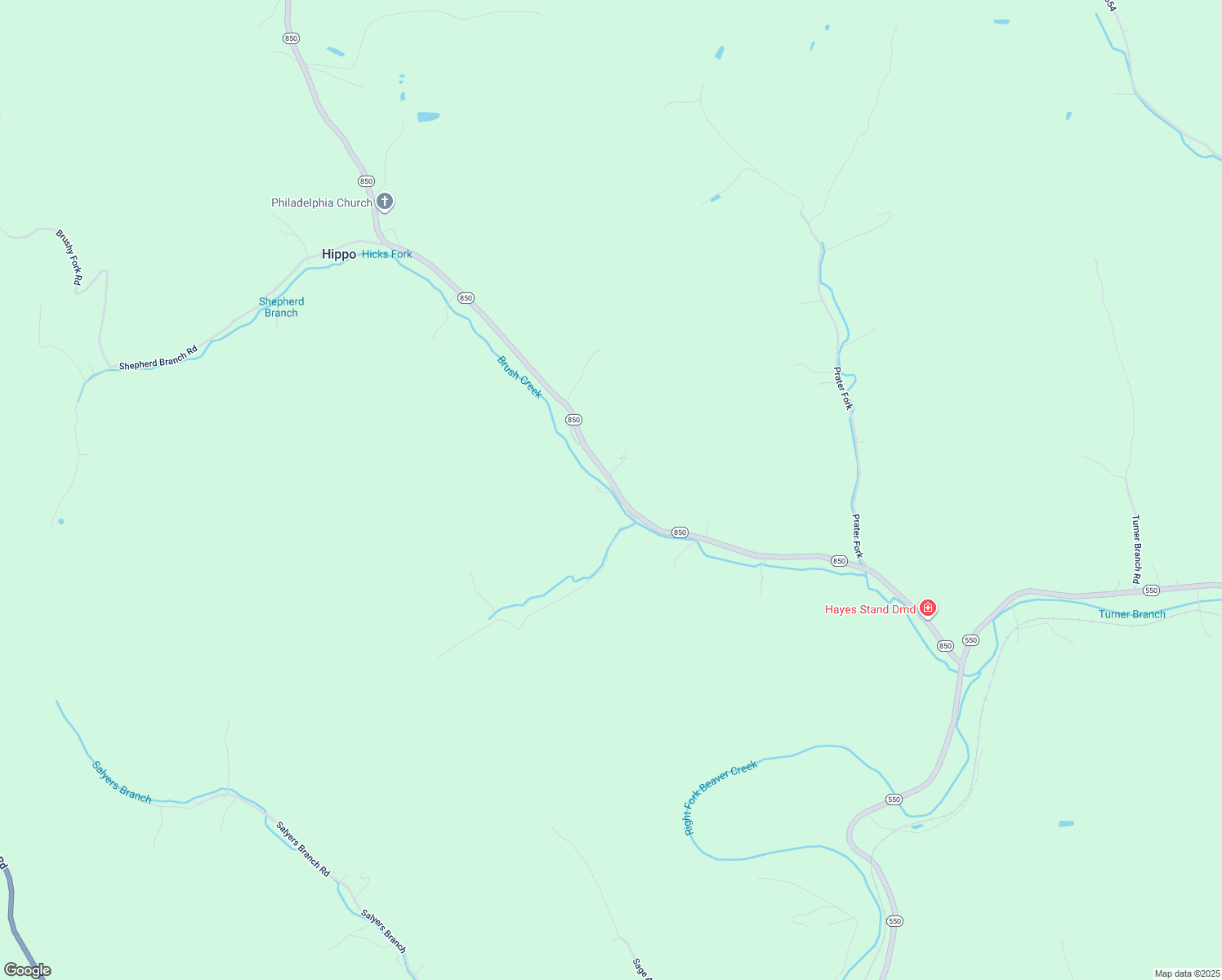 map of restaurants, bars, coffee shops, grocery stores, and more near 6333 Highway 850 in Hueysville