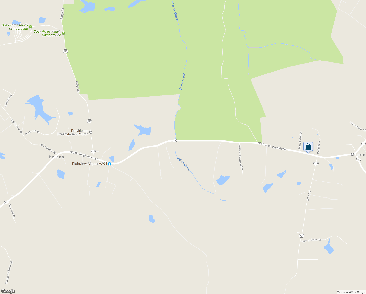 map of restaurants, bars, coffee shops, grocery stores, and more near 4905 Old Buckingham Road in Powhatan