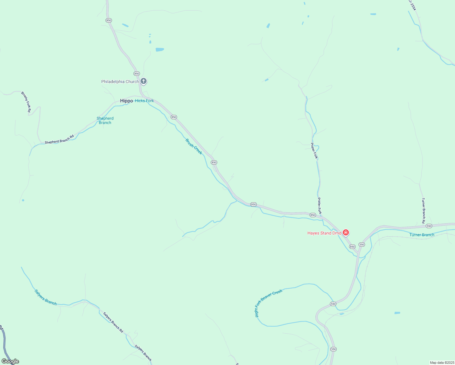 map of restaurants, bars, coffee shops, grocery stores, and more near 6333 Kentucky 850 in Hueysville