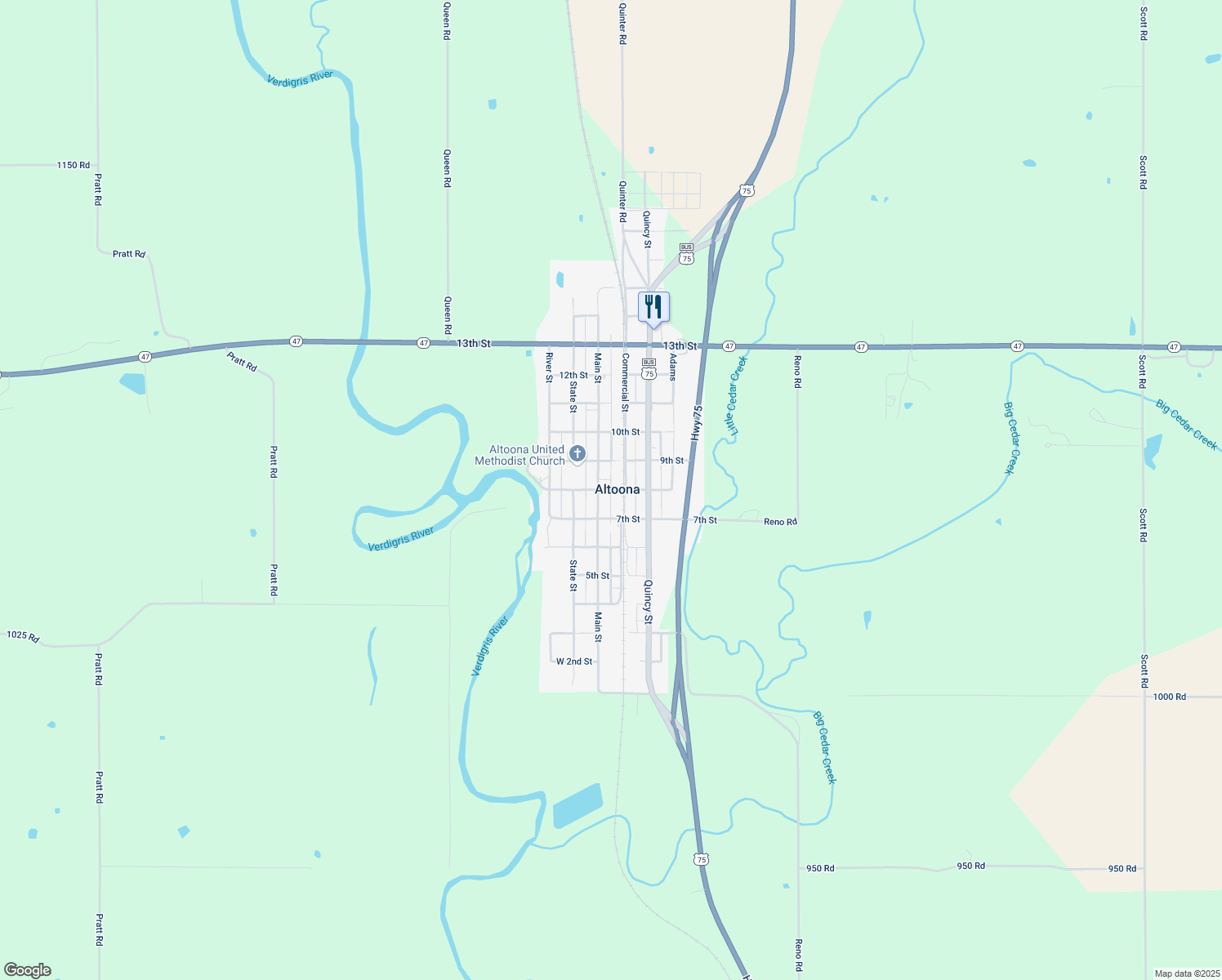 map of restaurants, bars, coffee shops, grocery stores, and more near 8th Street in Altoona