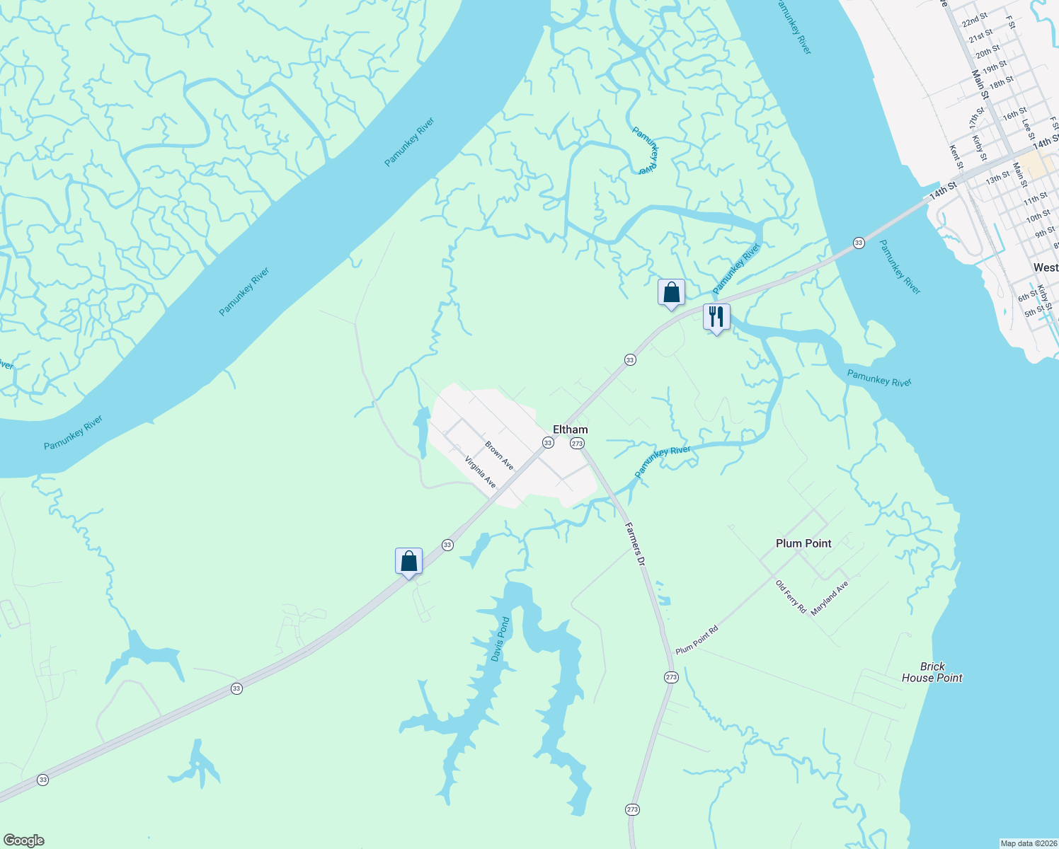 map of restaurants, bars, coffee shops, grocery stores, and more near 8124 Curle Dr in West Point