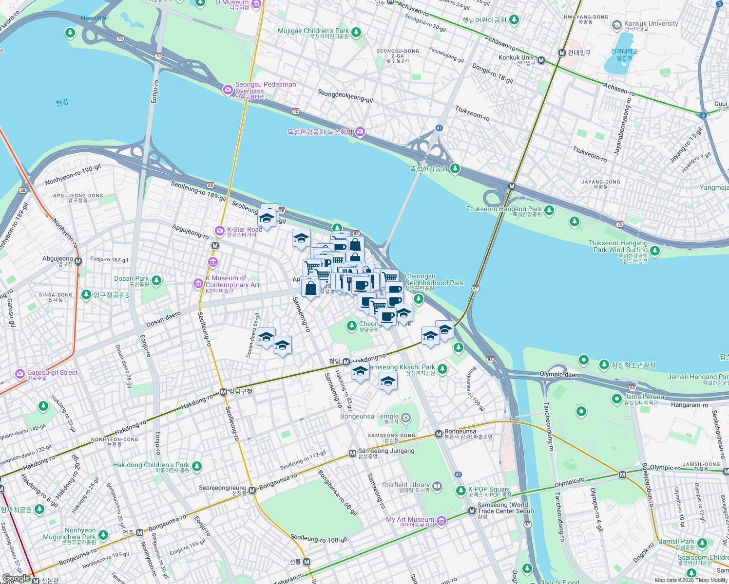 map of restaurants, bars, coffee shops, grocery stores, and more near in 