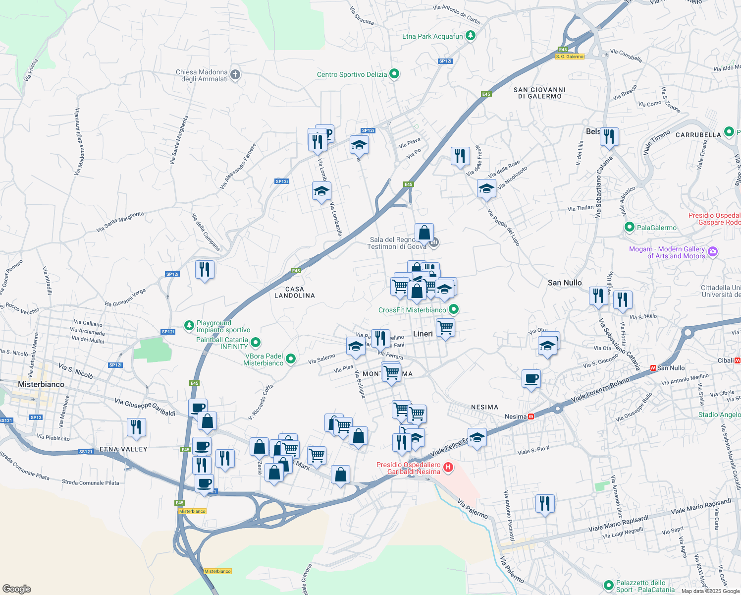 map of restaurants, bars, coffee shops, grocery stores, and more near 2/C Via Federico de Roberto in Lineri
