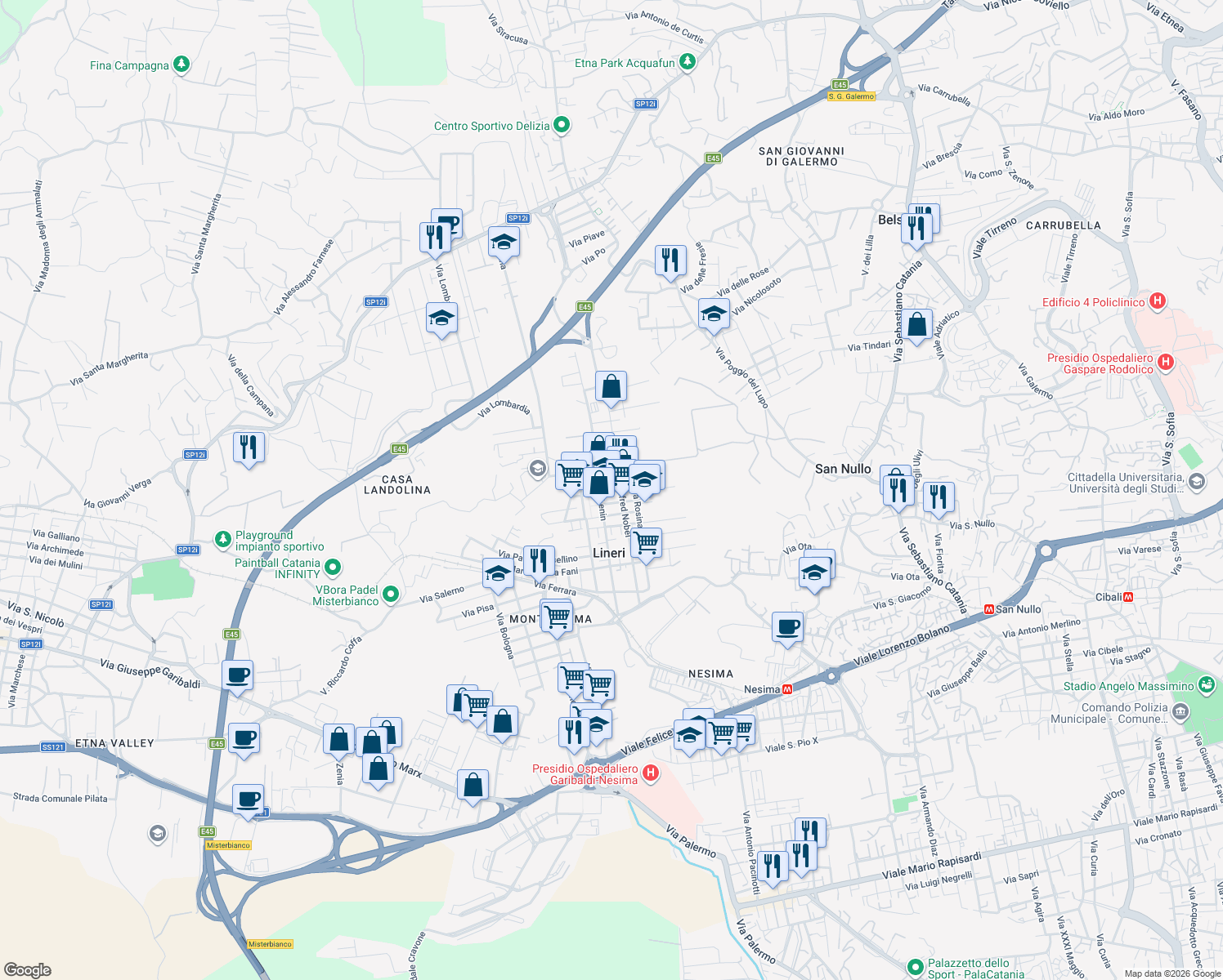 map of restaurants, bars, coffee shops, grocery stores, and more near 20-22 Via Nicolo Copernico in Misterbianco