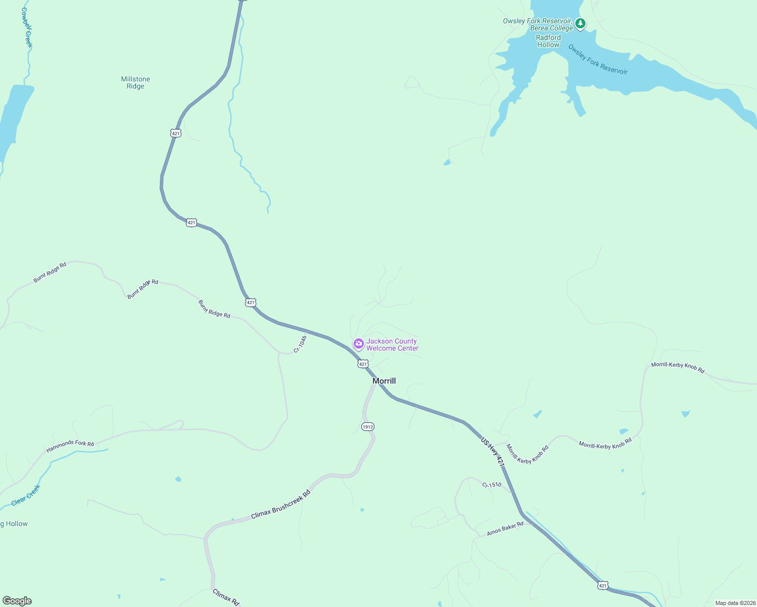 map of restaurants, bars, coffee shops, grocery stores, and more near 250 Big Hill Mountain Road in McKee