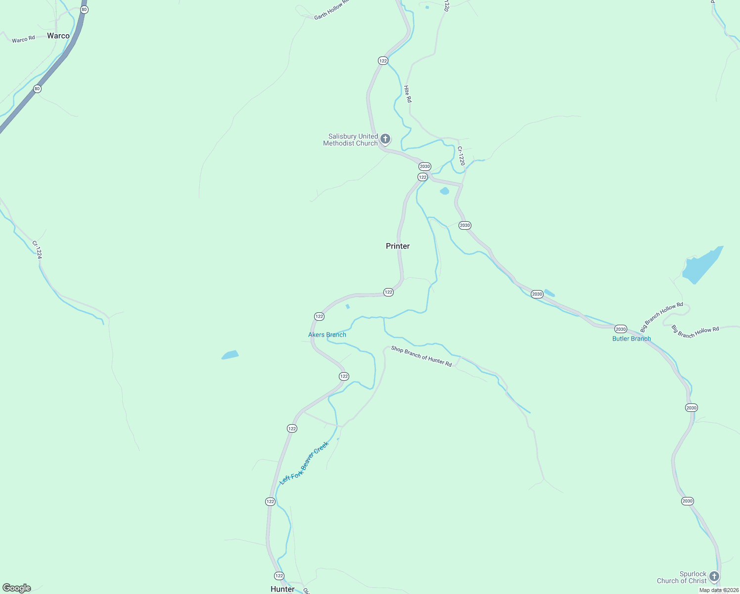 map of restaurants, bars, coffee shops, grocery stores, and more near Woody Lane in Printer