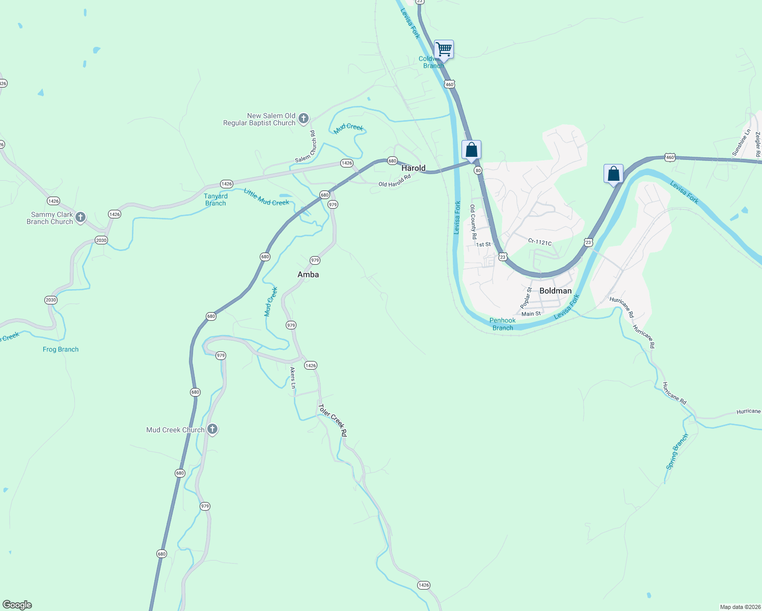 map of restaurants, bars, coffee shops, grocery stores, and more near 425 Mellow Brook Lane in Harold