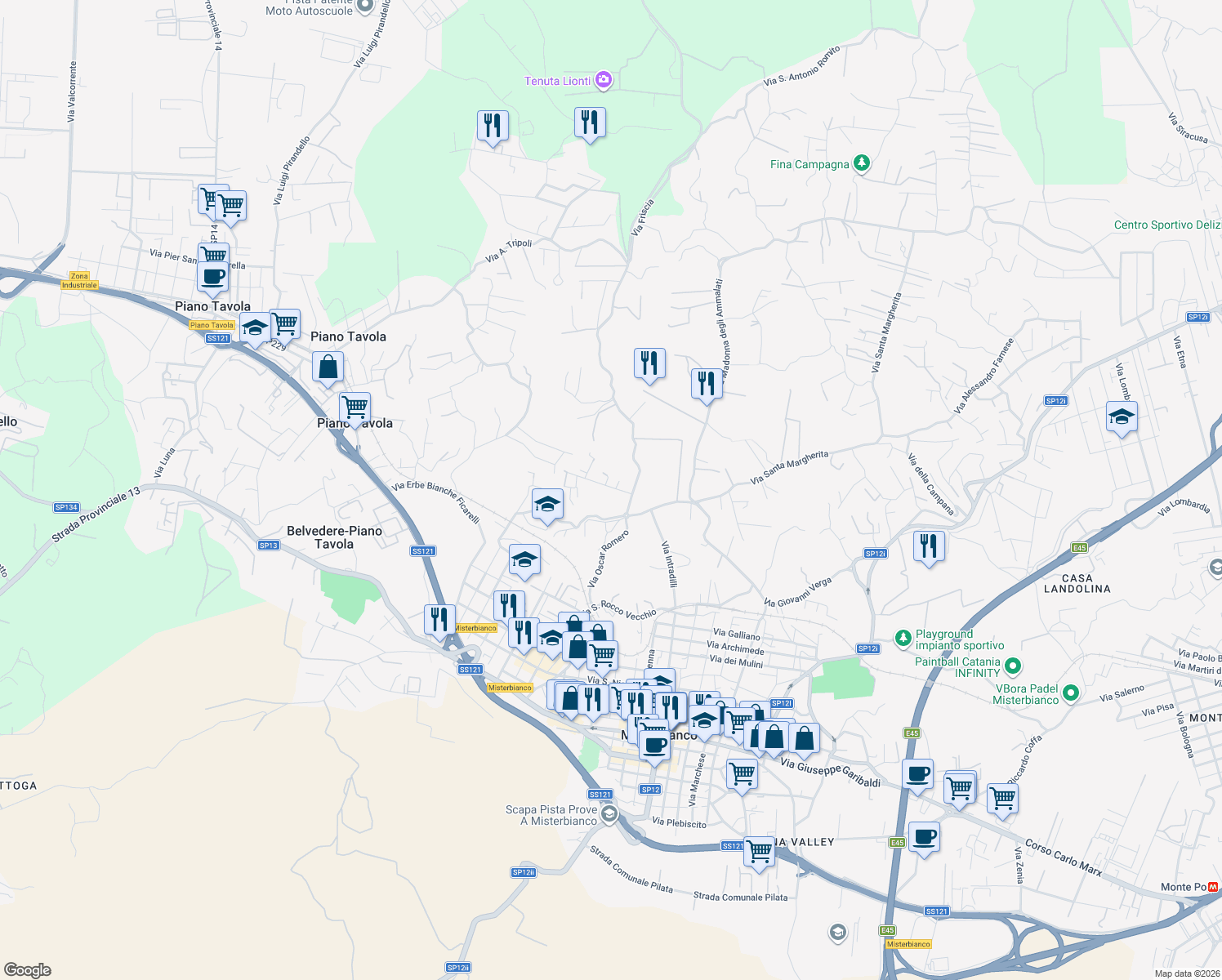 map of restaurants, bars, coffee shops, grocery stores, and more near 9 Via Santagati Famiglia in Città metropolitana di Catania