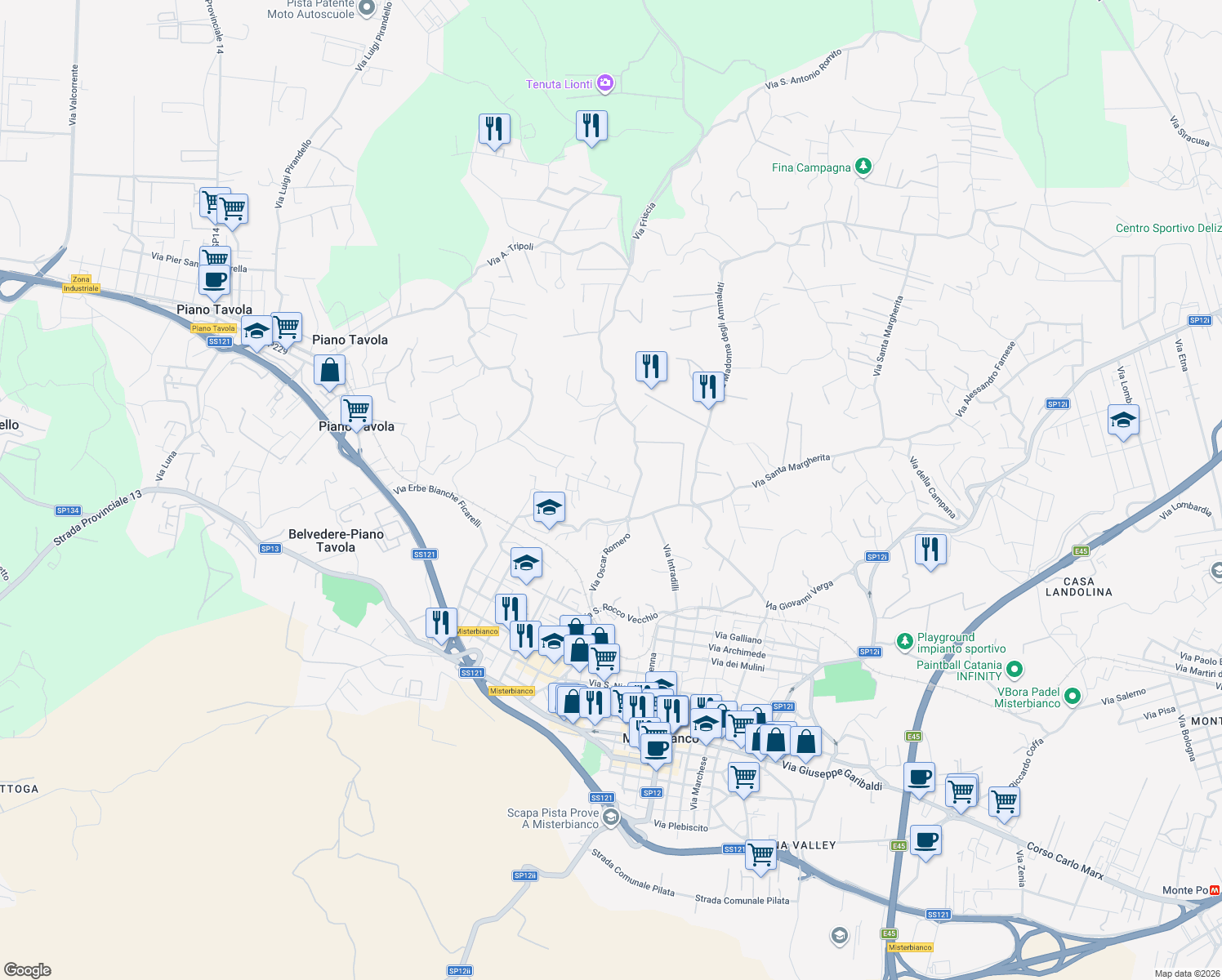 map of restaurants, bars, coffee shops, grocery stores, and more near 9 Via Santagati Famiglia in Città metropolitana di Catania