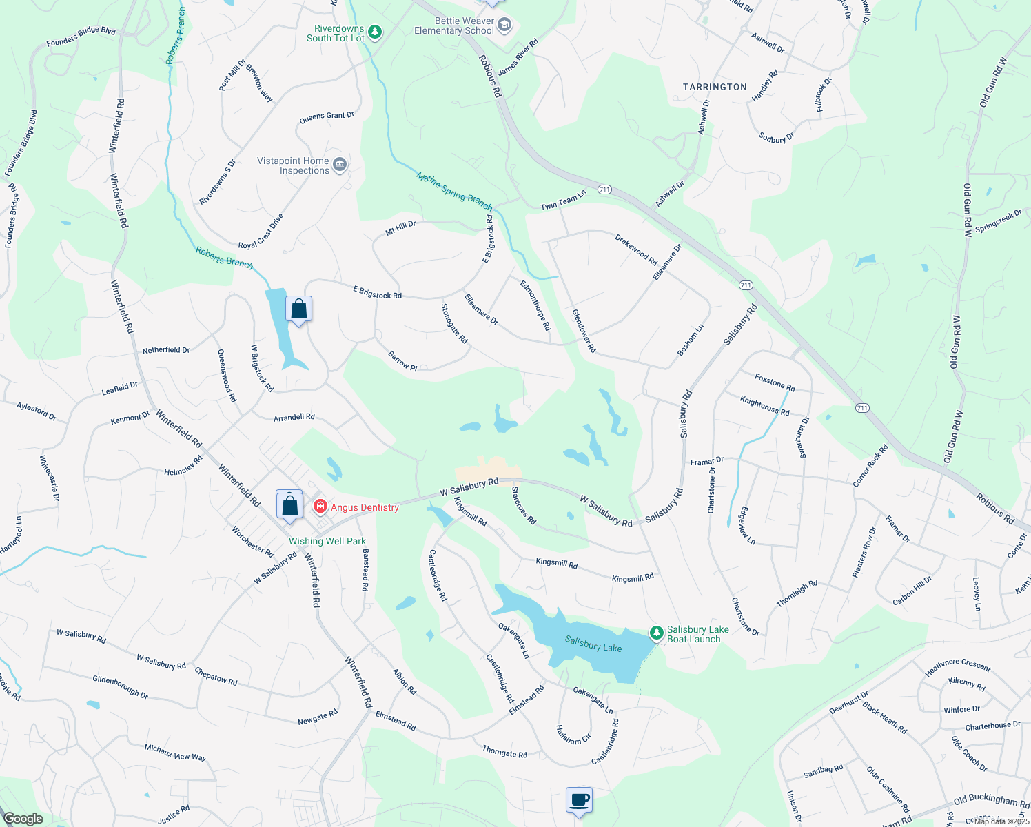 map of restaurants, bars, coffee shops, grocery stores, and more near 2724 Stonegate Court in Midlothian