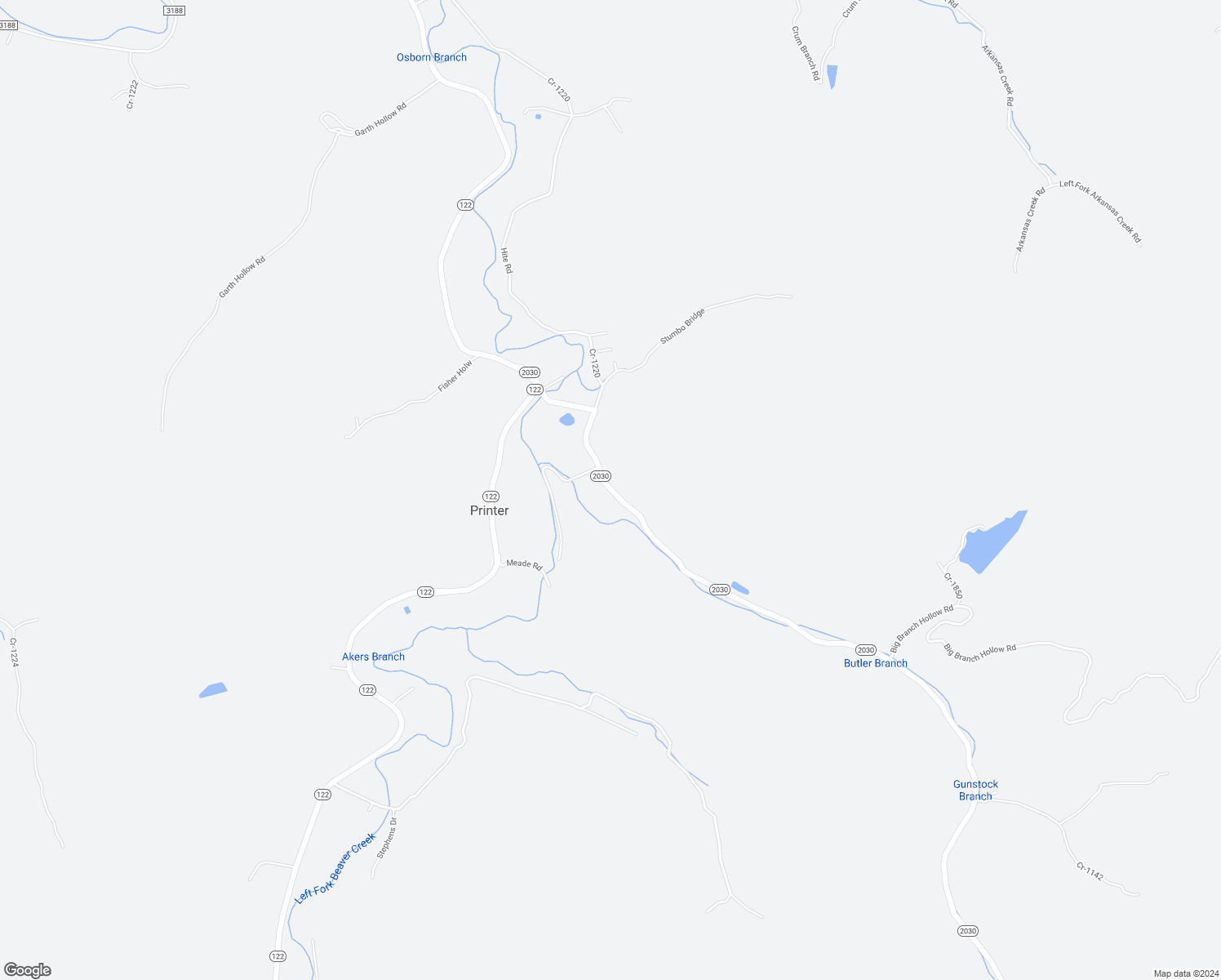 map of restaurants, bars, coffee shops, grocery stores, and more near 2167 State Highway 2030 in Printer
