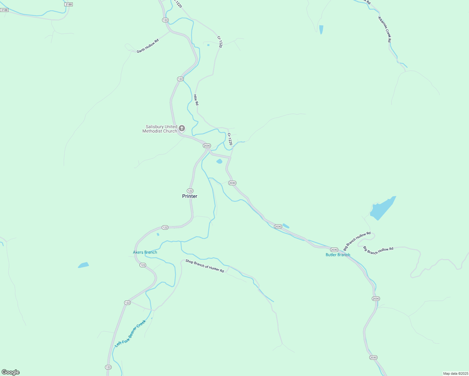 map of restaurants, bars, coffee shops, grocery stores, and more near 2163-2167 State Highway 2030 in Printer