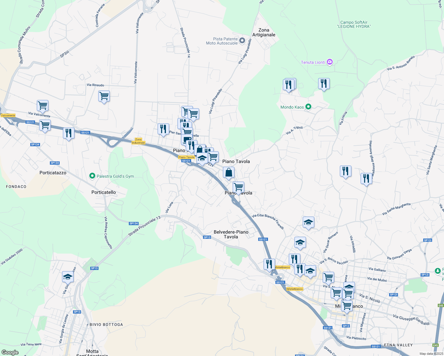 map of restaurants, bars, coffee shops, grocery stores, and more near 14 Via Rosolino Pilo in Belvedere-piano Tavola