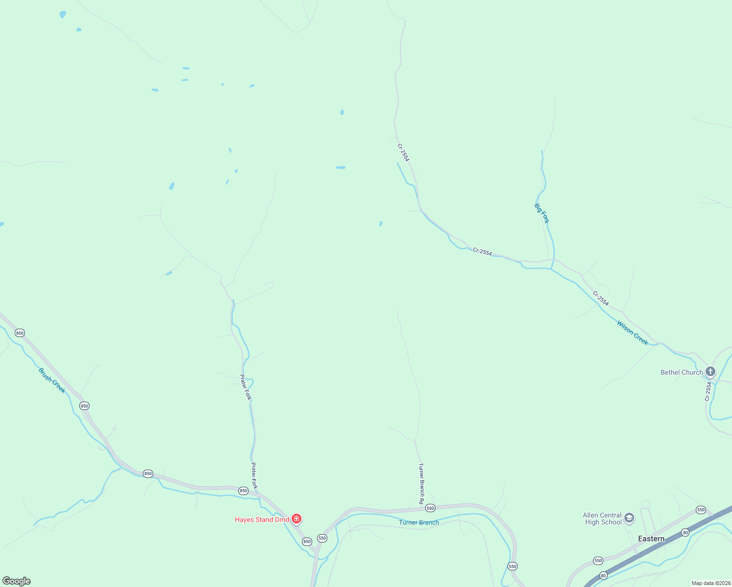 map of restaurants, bars, coffee shops, grocery stores, and more near Turner Branch Road in Eastern