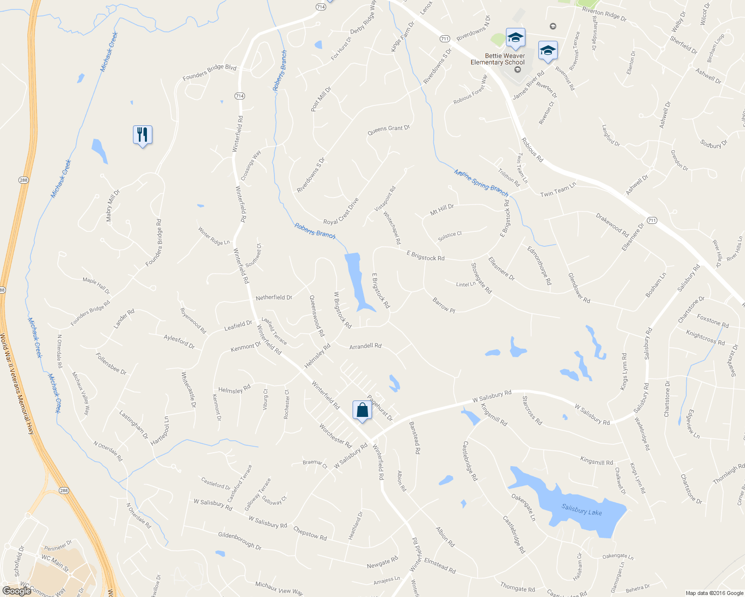 map of restaurants, bars, coffee shops, grocery stores, and more near 2740 East Brigstock Road in Midlothian