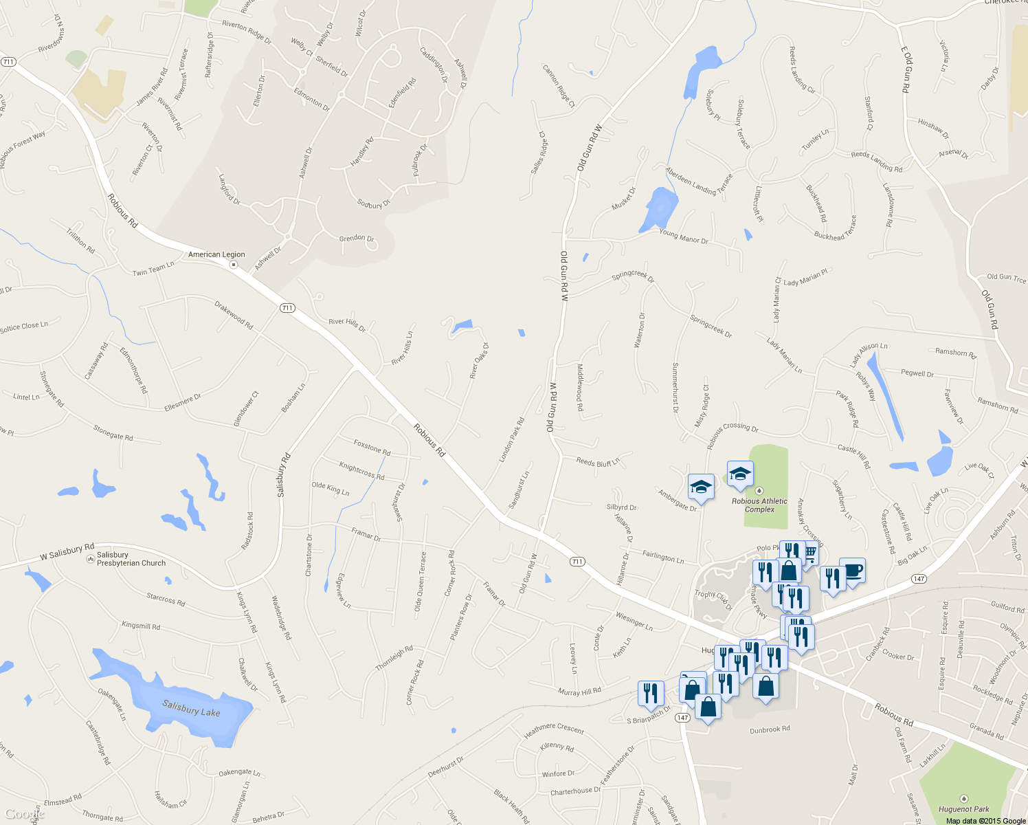 map of restaurants, bars, coffee shops, grocery stores, and more near 2812 London Park Road in Midlothian