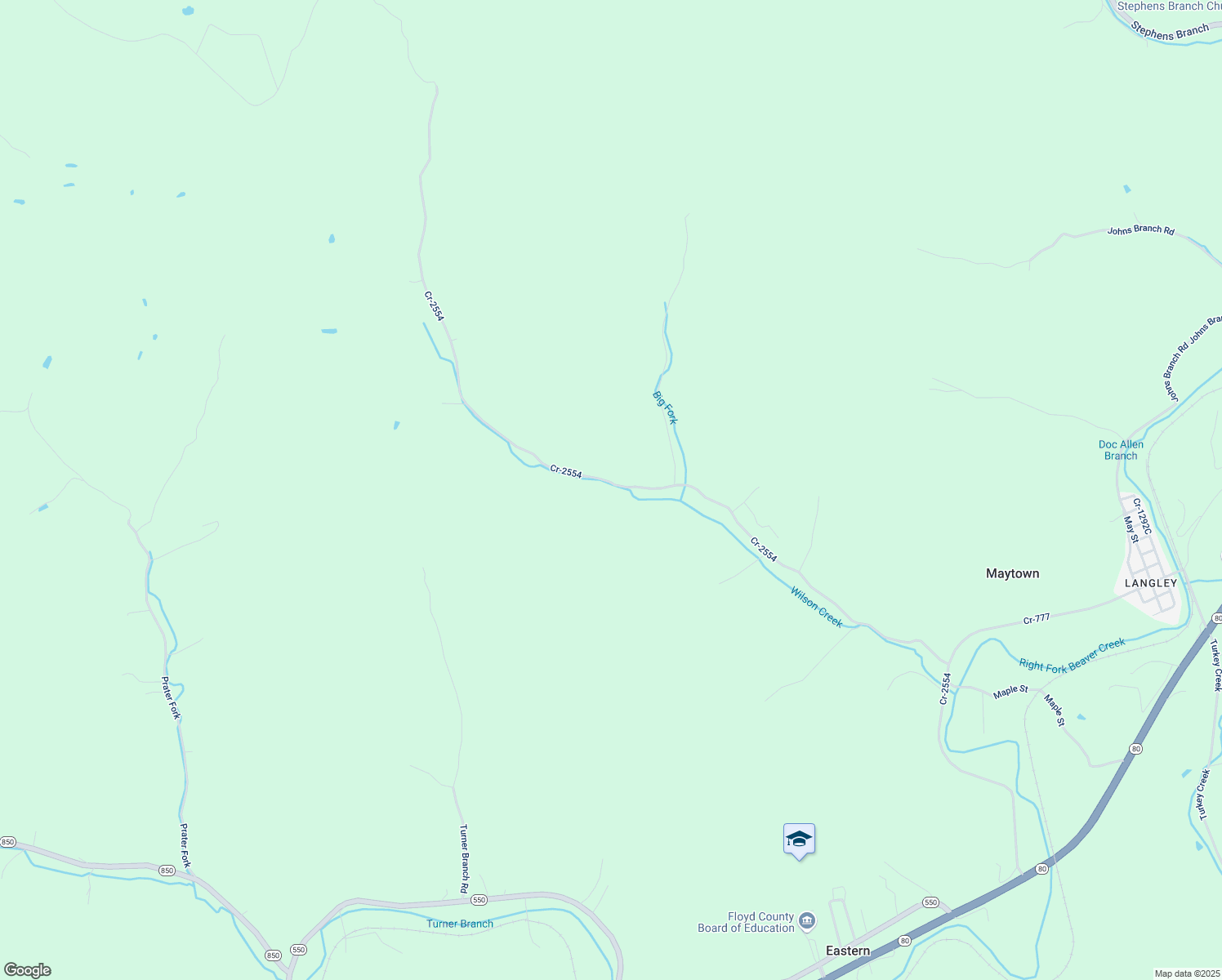 map of restaurants, bars, coffee shops, grocery stores, and more near 1165 Cr-2554 in Floyd County