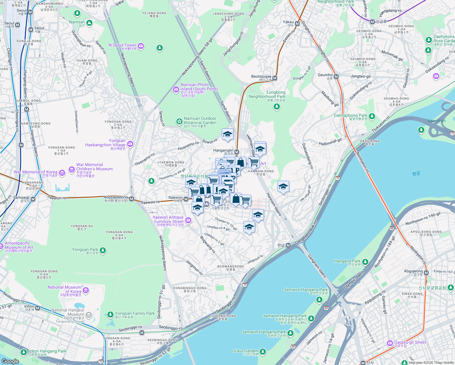 map of restaurants, bars, coffee shops, grocery stores, and more near in 