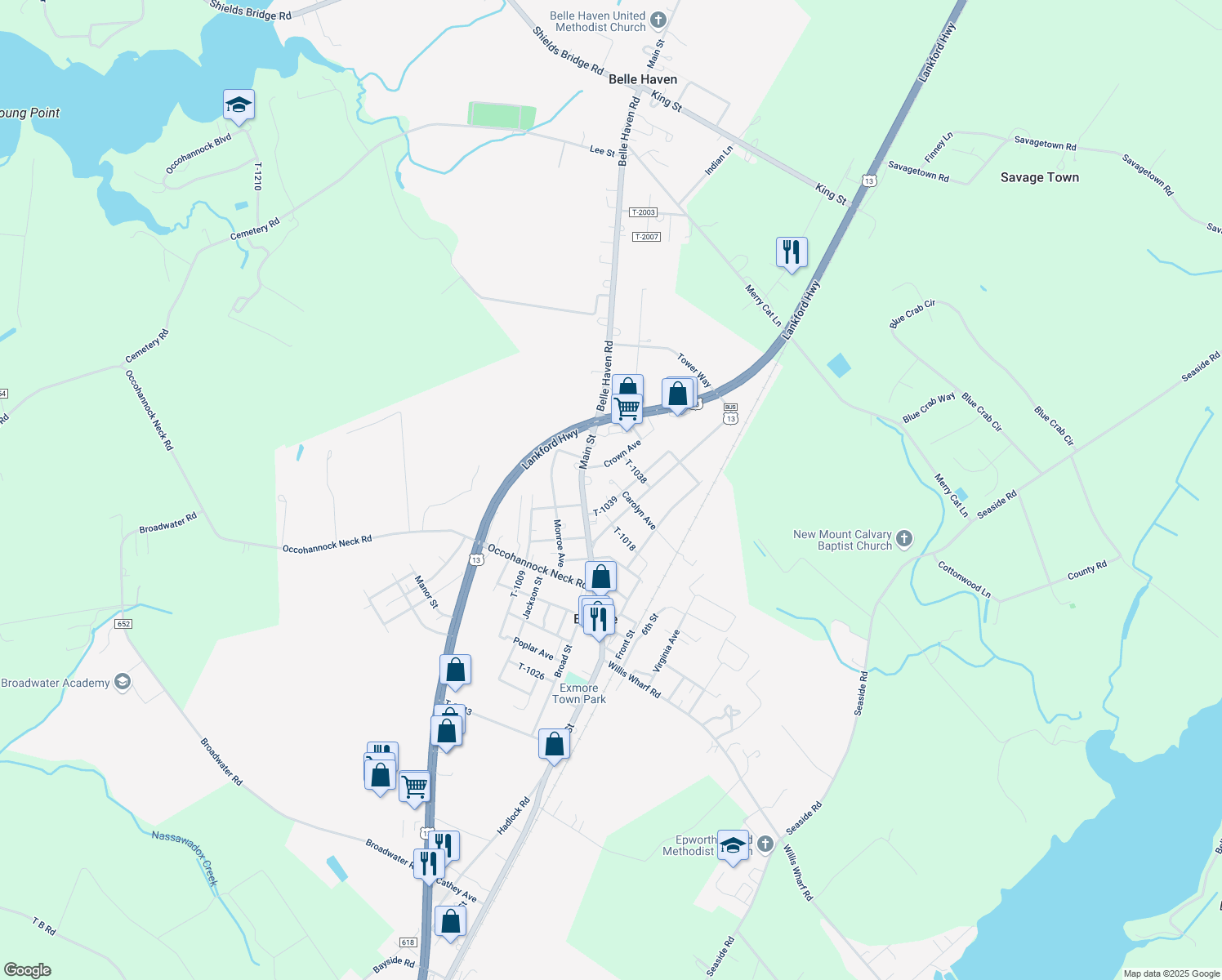 map of restaurants, bars, coffee shops, grocery stores, and more near 3070 Carolyn Avenue in Exmore