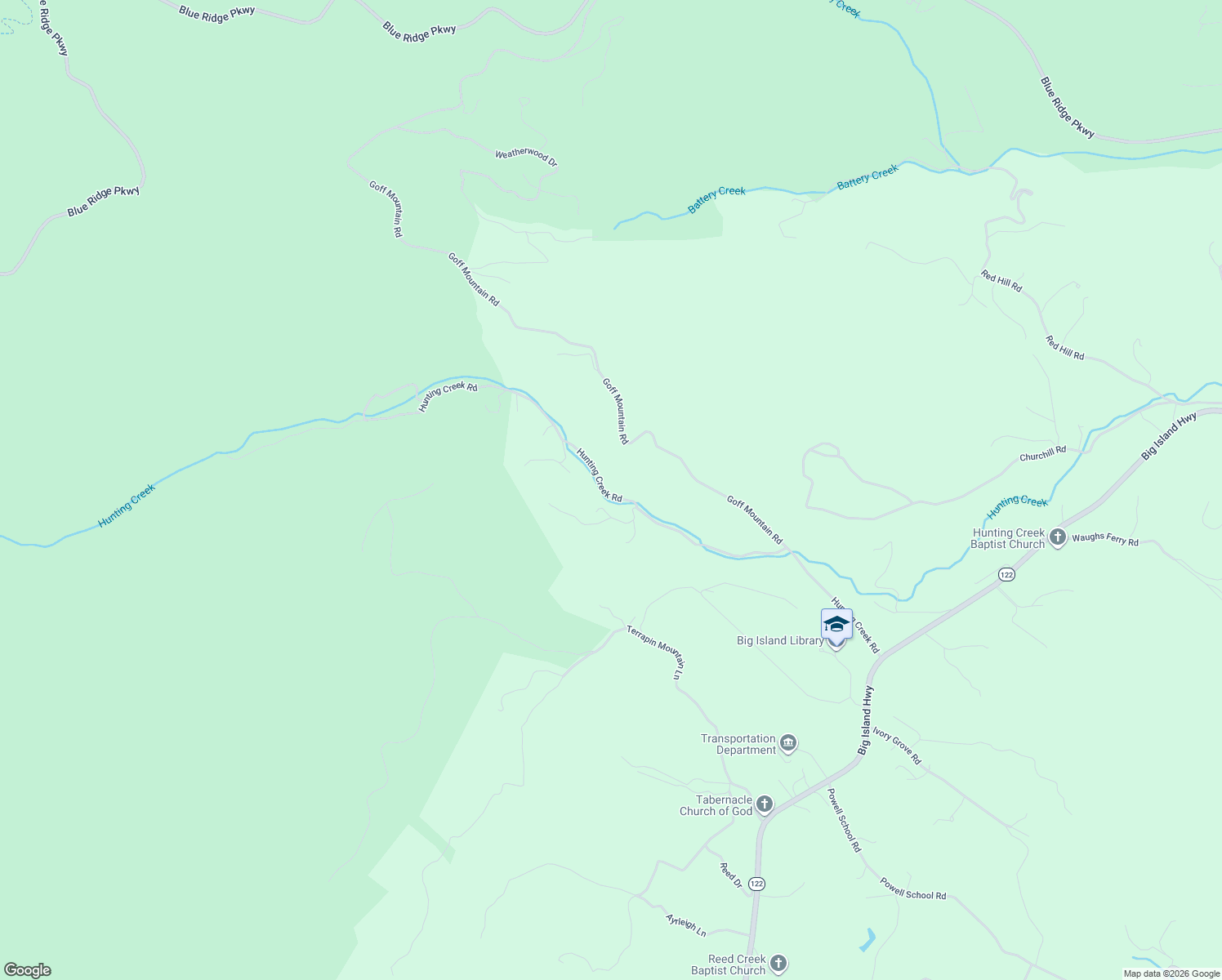 map of restaurants, bars, coffee shops, grocery stores, and more near 1983 Hunting Creek Road in Big Island