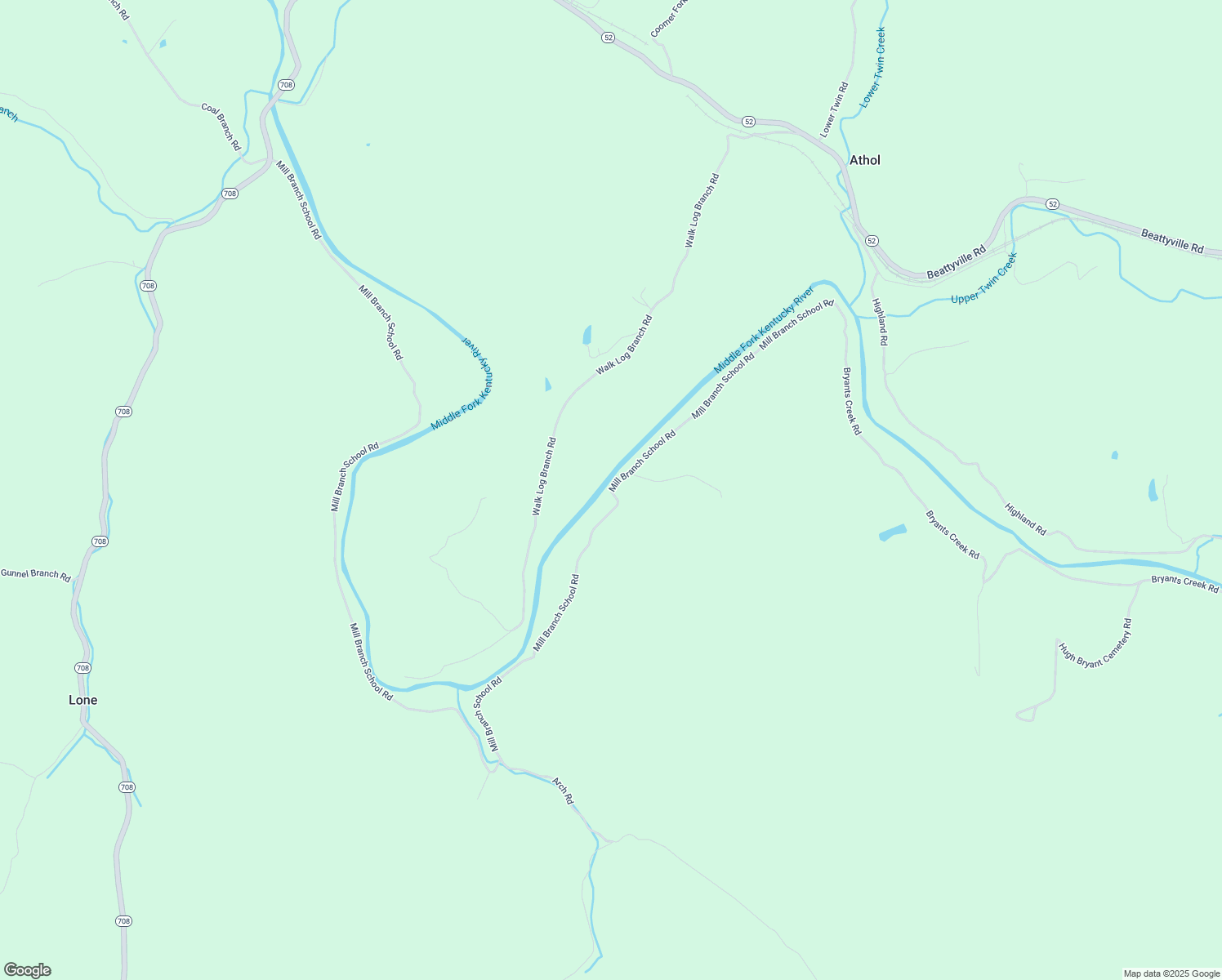 map of restaurants, bars, coffee shops, grocery stores, and more near Mill Branch School Road in Beattyville