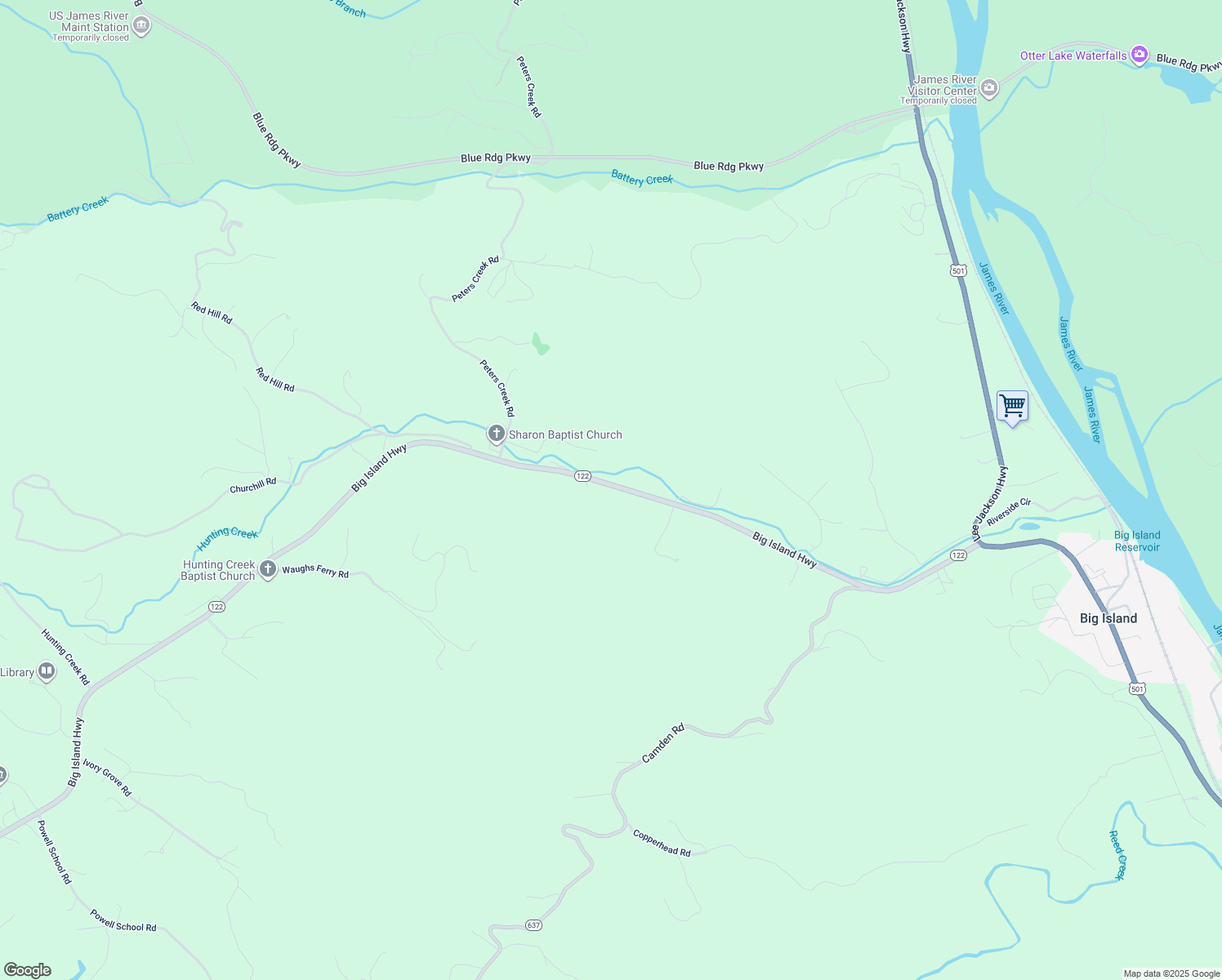 map of restaurants, bars, coffee shops, grocery stores, and more near 16625 Big Island Highway in Big Island