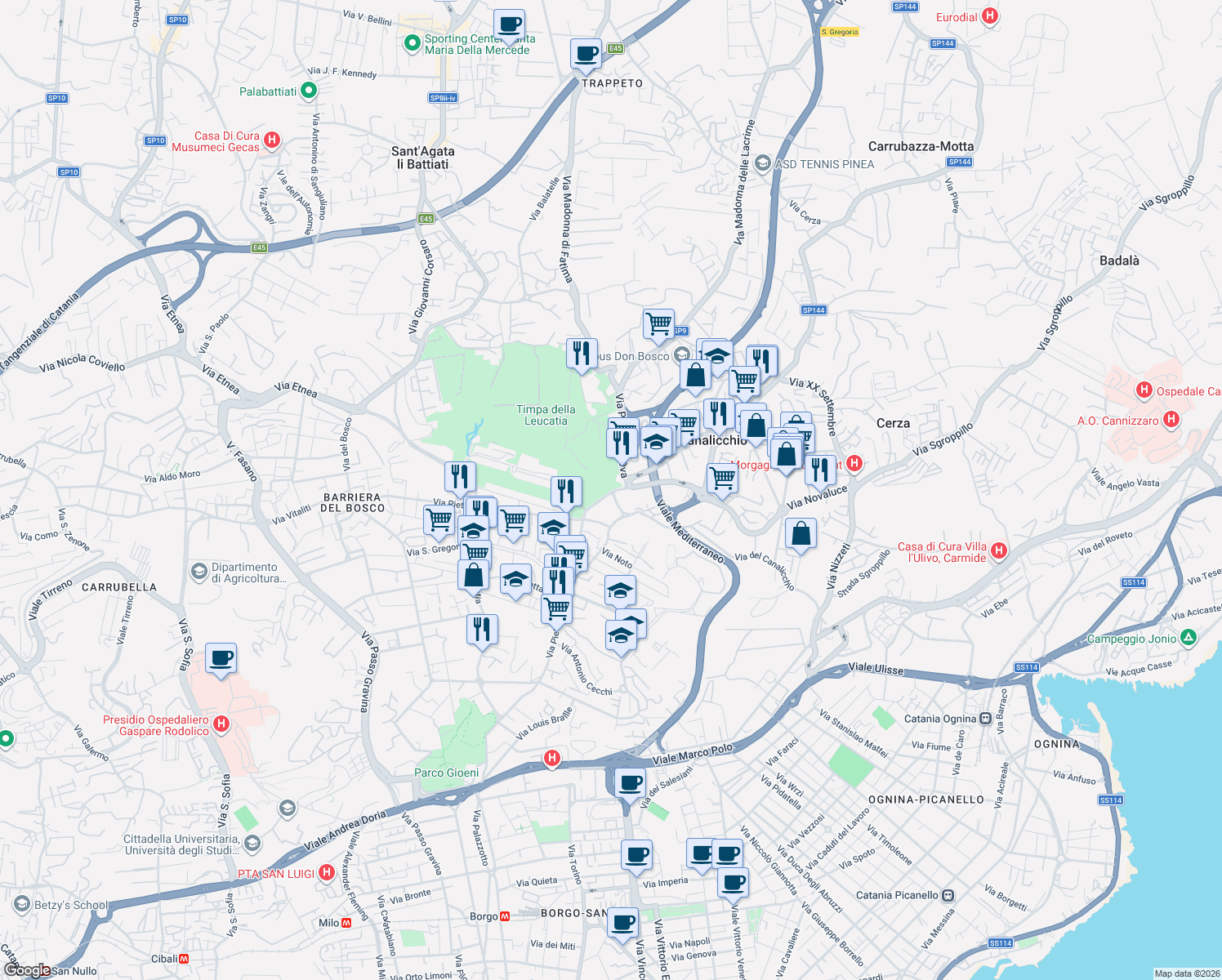 map of restaurants, bars, coffee shops, grocery stores, and more near 4 Via del Canalicchio in Canalicchio