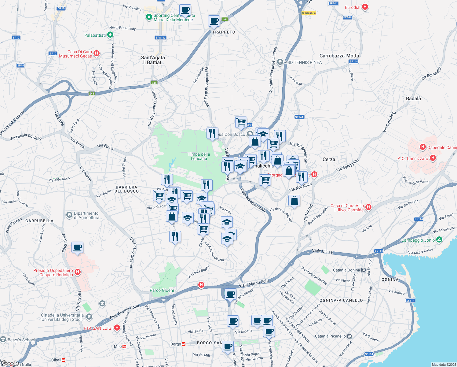 map of restaurants, bars, coffee shops, grocery stores, and more near 2-4 Via del Canalicchio in Canalicchio