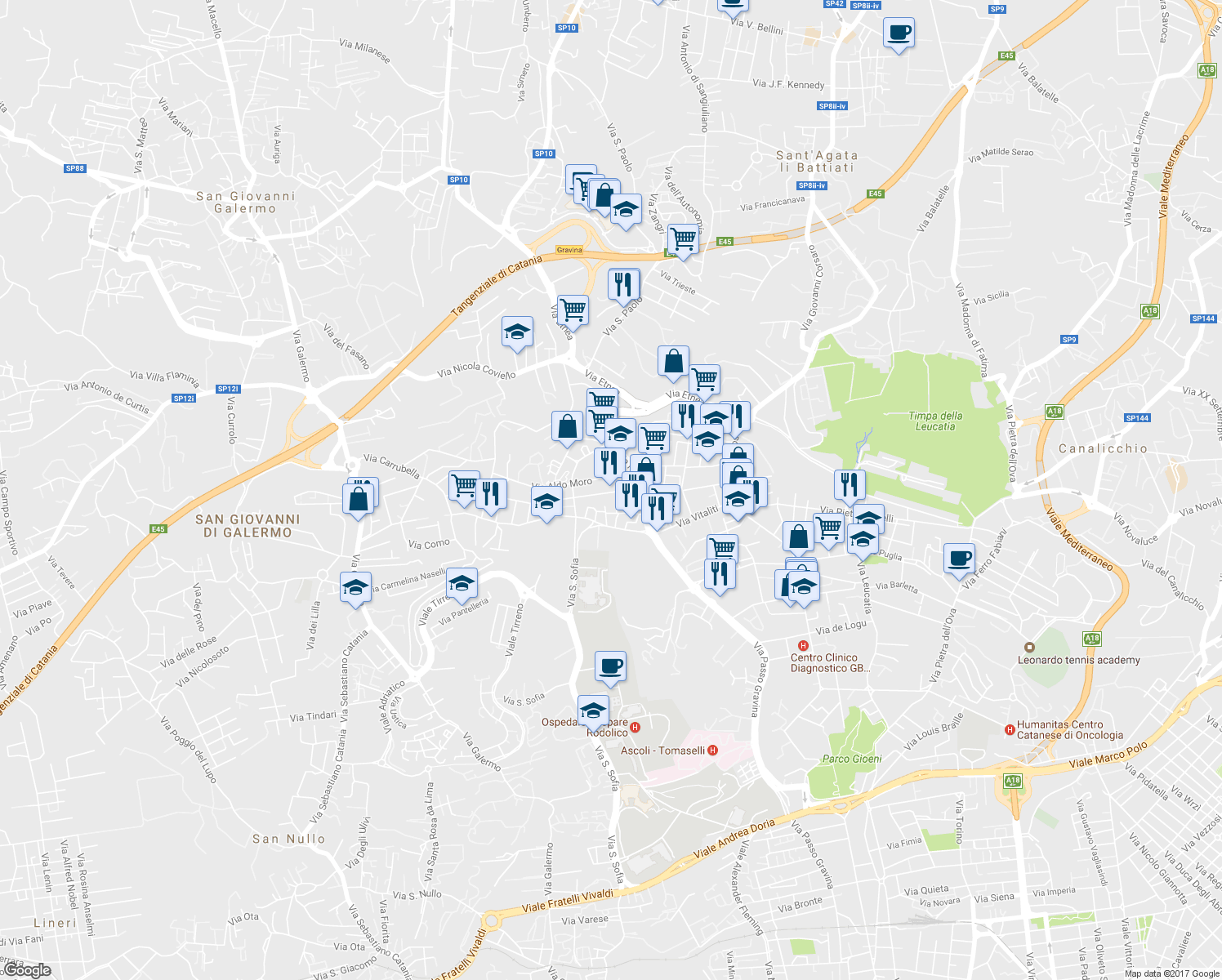 map of restaurants, bars, coffee shops, grocery stores, and more near 26 Via Madonna di Fatima in Gravina
