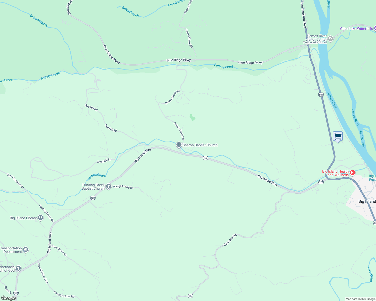 map of restaurants, bars, coffee shops, grocery stores, and more near 1059 Peters Creek Road in Big Island