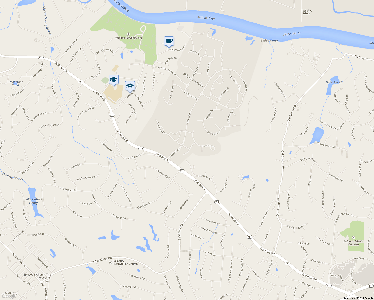 map of restaurants, bars, coffee shops, grocery stores, and more near 2924 Calcutt Dr in Midlothian