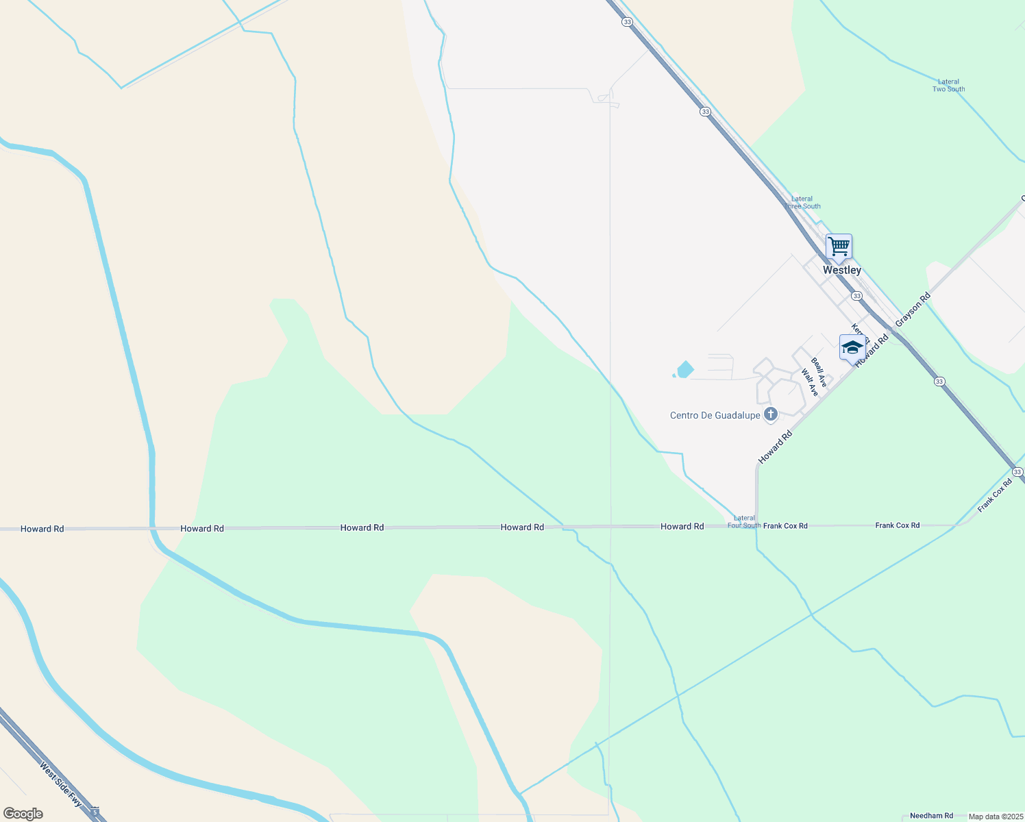 map of restaurants, bars, coffee shops, grocery stores, and more near 1601 Howard Road in Patterson