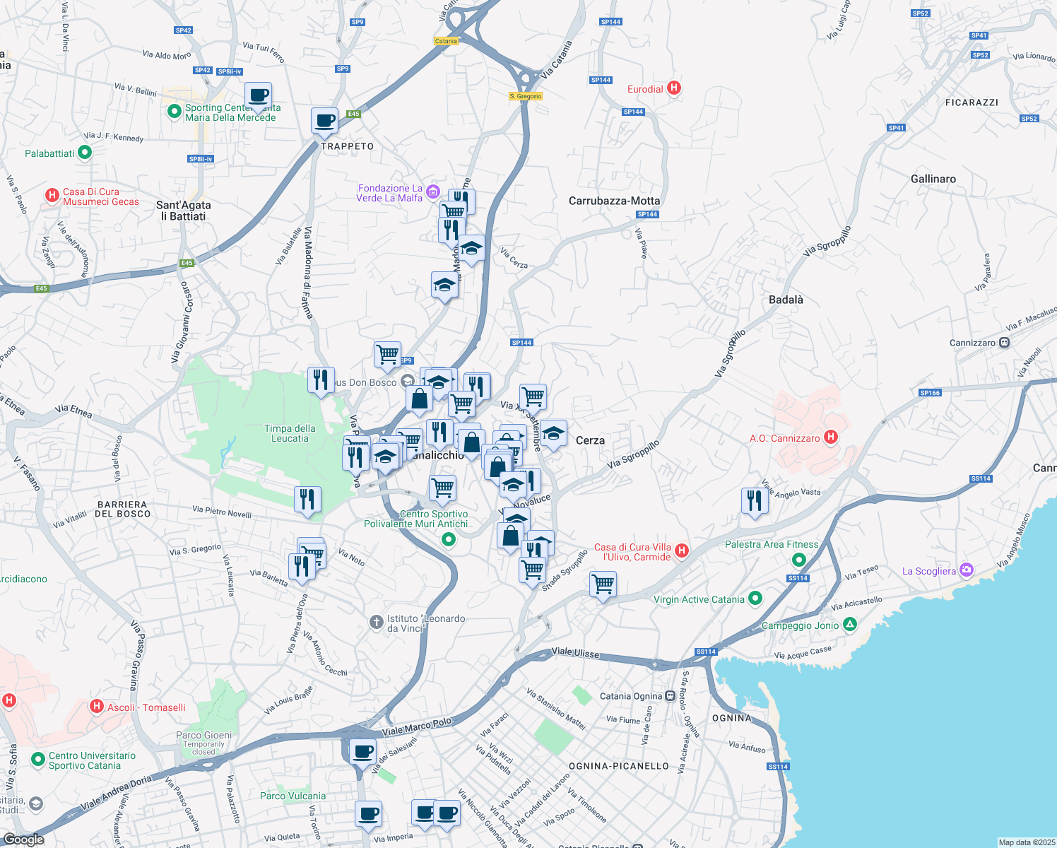 map of restaurants, bars, coffee shops, grocery stores, and more near 6 Via Convento del Carmine in Canalicchio