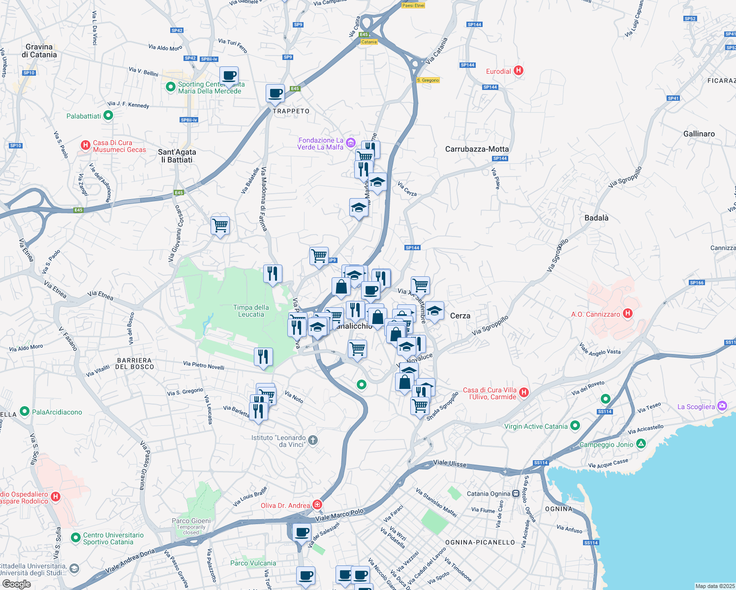 map of restaurants, bars, coffee shops, grocery stores, and more near 4 Via Monti Peloritani in Canalicchio