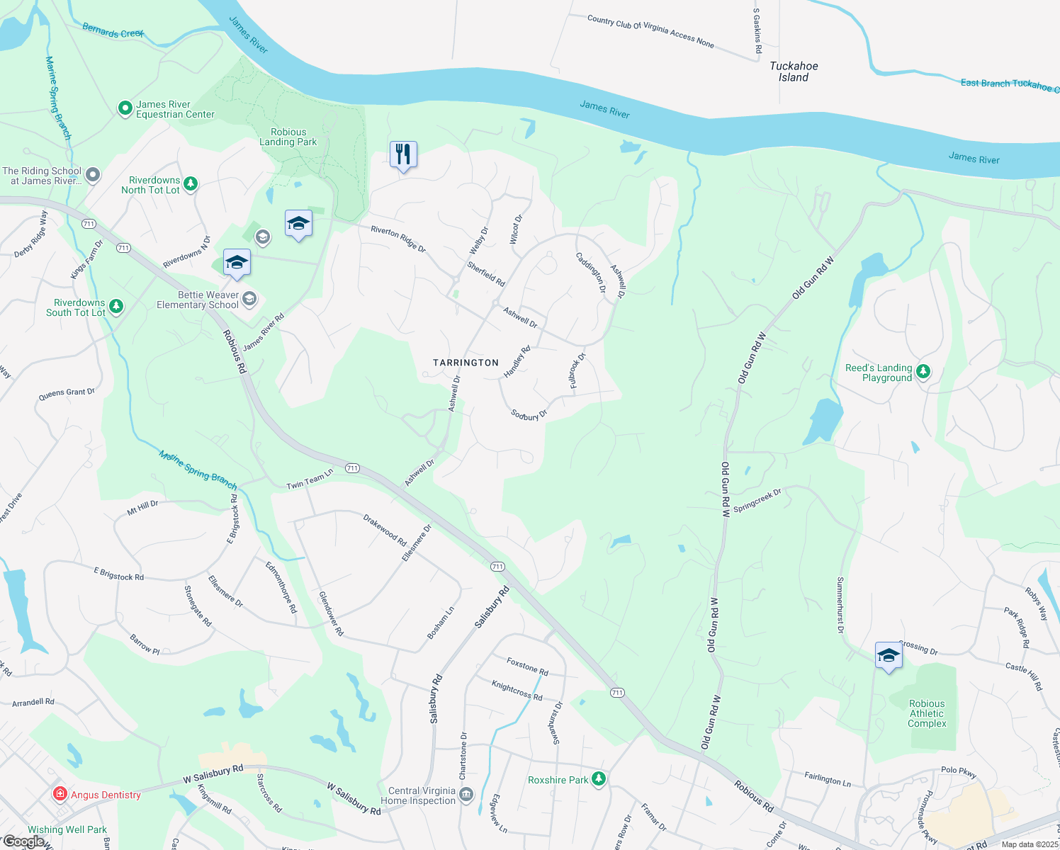 map of restaurants, bars, coffee shops, grocery stores, and more near 13125 Sodbury Dr in Midlothian
