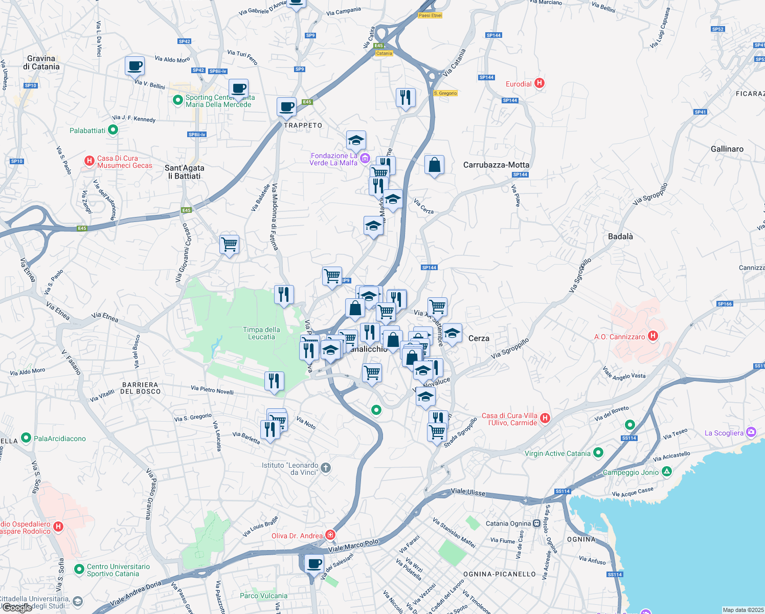 map of restaurants, bars, coffee shops, grocery stores, and more near 4 Via Monti Peloritani in Canalicchio