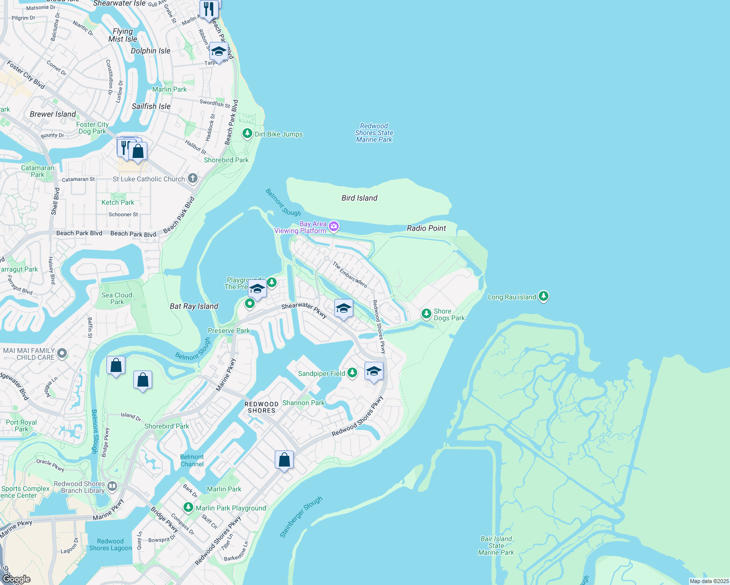 map of restaurants, bars, coffee shops, grocery stores, and more near 2009 Gossamer Avenue in Redwood City
