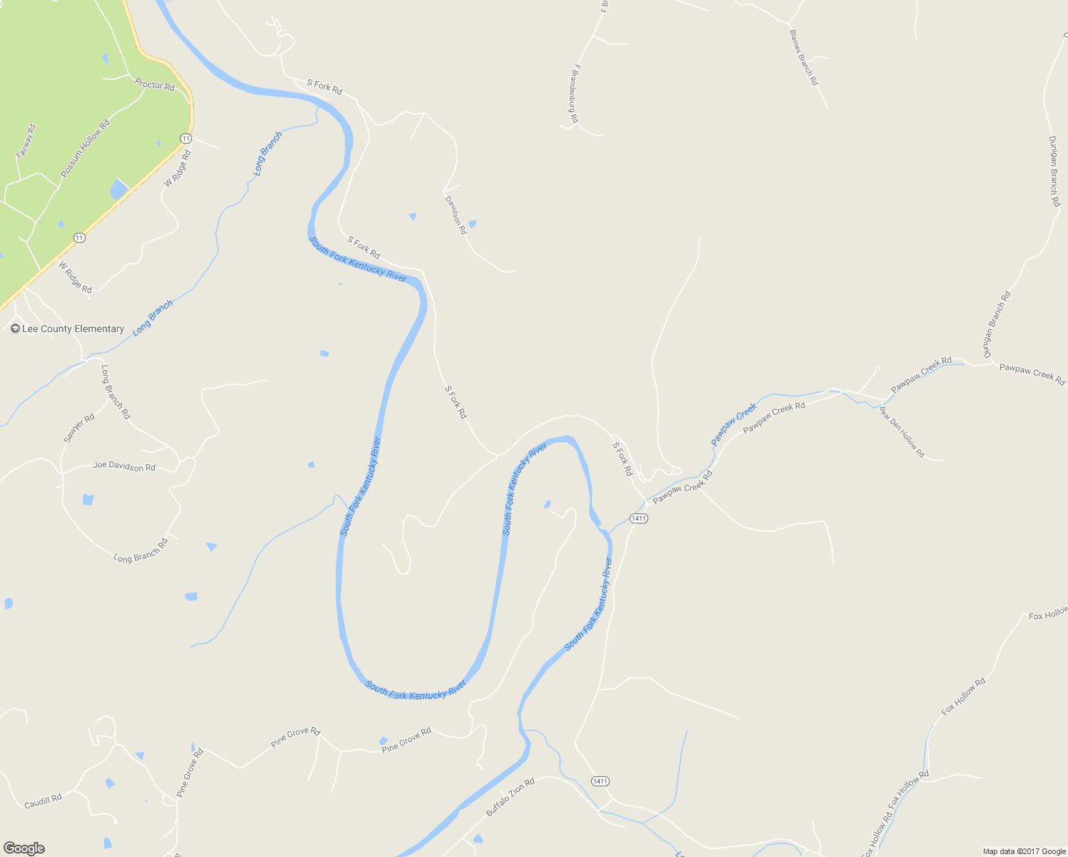 map of restaurants, bars, coffee shops, grocery stores, and more near South Fork Road in Beattyville