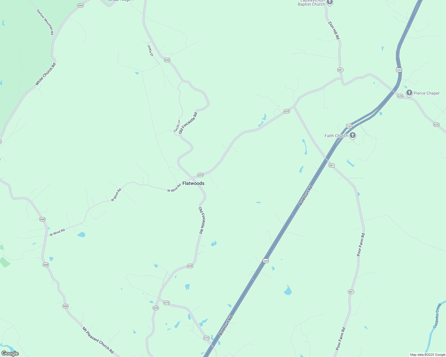 map of restaurants, bars, coffee shops, grocery stores, and more near 1835 West Wind Road in Fincastle