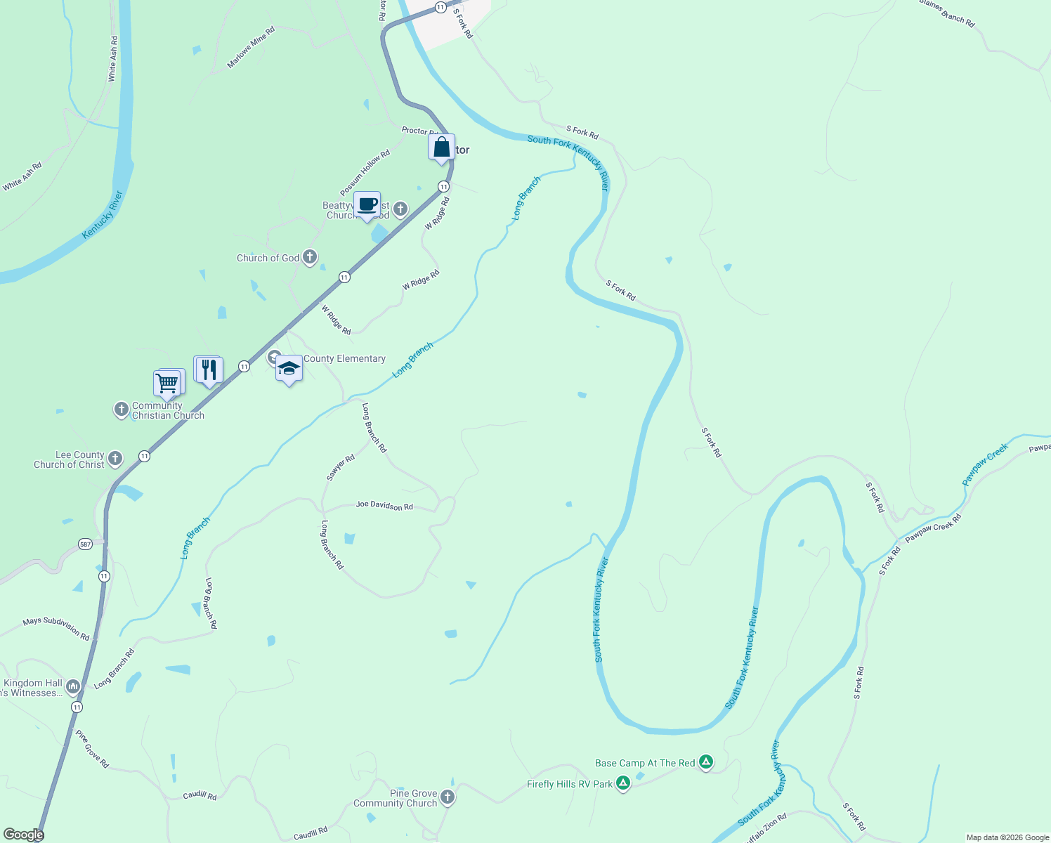 map of restaurants, bars, coffee shops, grocery stores, and more near 274 Short Ridge Road in Beattyville