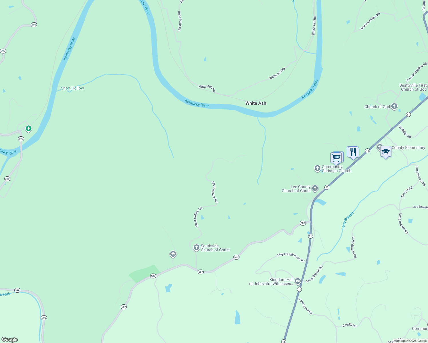 map of restaurants, bars, coffee shops, grocery stores, and more near 1006 Short Hollow Road in Beattyville