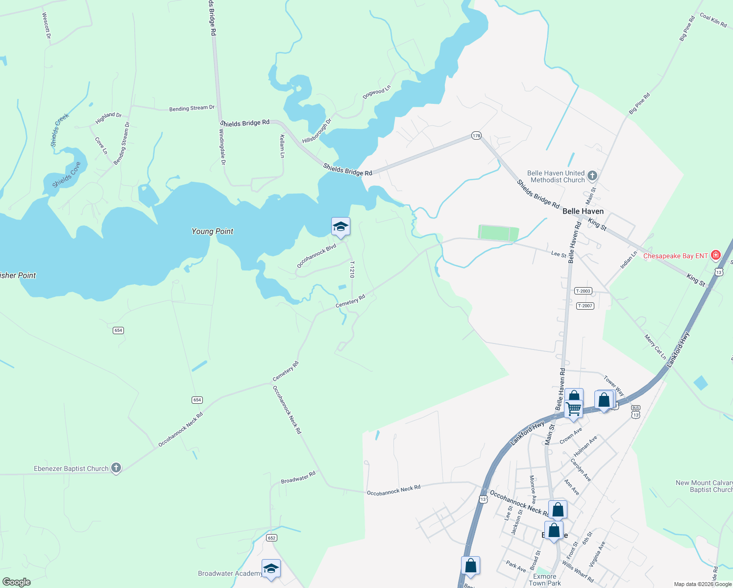 map of restaurants, bars, coffee shops, grocery stores, and more near 11112 Cemetery Road in Exmore